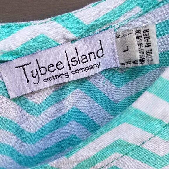 Tybee Island Clothing Co Blue White Chevron not quite Maxi Dress Large - Picture 3 of 9